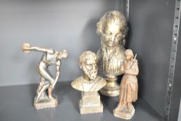 A metal bust of a Greek philosopher believed to be Sophocles, h17.5cm, sold together with a Greek