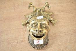 An African cast metal mask, thought to be Tikun/Bamun people, Cameroon, h20cm