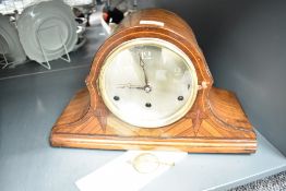 An early 20th century mahogany mantel clock having Westminster chime mechanism, decorated with