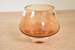 A Caithness smoked glass bowl, having acid-etched inscription reading 'To Commemorate The 50th