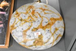 An Art Deco style mottled glass plafonnier light shade, w36cm