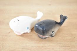 A pair of novelty salt and pepper condiments in the form of whales, L10cm