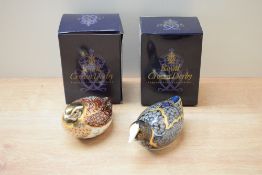 Two Royal Crown Derby bone china paperweights, 'Chatsworth Coot' and 'Dappled Quail', both having