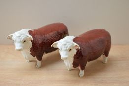 Two Beswick Pottery Hereford Bulls 'Champion of Champions' model number 1363A designed by Arthur