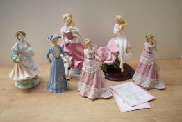 A group of six figurines comprising Royal Worcester limited edition 'Market Day' number 388/500,