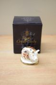 A Royal Crown Derby bone china 'Paptim Plumstead Piglet' paperweight, having Imari style