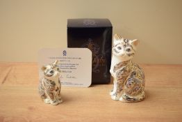 A pair of Royal Crown Derby bone china limited edition paperweights, Majestic Cat and Kitten,