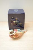 A Royal Crown Derby bone china collectors guild exclusive 'Woodland Pheasant' paperweight, having
