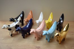 A group of ten ceramic Lambananas studies, in varied colours.