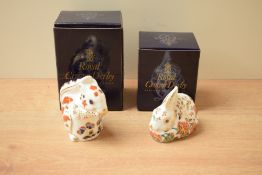 A Royal Crown Derby bone china collectors guild exclusive 'Meadow Rabbit' paperweight with gold
