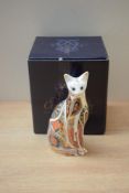 A Royal Crown Derby bone china 'Siamese Cat' paperweight, having Imari style decoration and silver