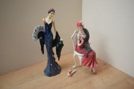 A group of five Art-Deco style Shudehill giftware resin figurines, all complete with boxes.