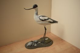 A hand carved and painted Avocet study by Mike Wood, having date 'Aug 2005' and signature to