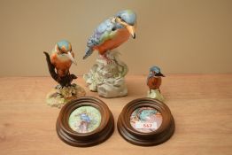 A Royal Crown Derby bone china Kingfisher study sold alongside a smaller Beswick Pottery