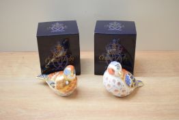 Two Royal Crown Derby bone china paperweights, Linnet and Chelford Chaffinch, both having Imari