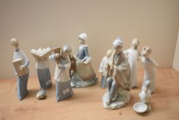 A group of nine Lladro and similar figures/figurines including 'Girl with Goat' model number