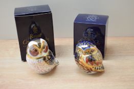A Royal Crown Derby bone china Sinclair's exclusive Athena Owl paperweight with silver coloured