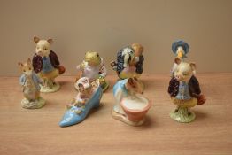Eight Beswick Pottery Beatrix Potter characters comprising 'Johnny Town Mouse', 'Anna Mana', 'Jemima
