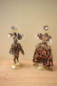 A pair of vintage hand blown Murano glass dancer figurines in mottled brown and black, both