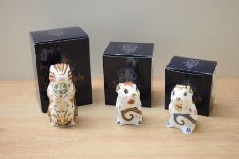 A group of three Royal Crown Derby bone china paperweights comprising 'Chester Chipmunk', 'Mouse'