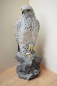 A hand carved and painted Gyr Falcon study by Mike Wood, having date '11/2000' and signature to