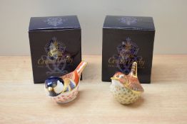 Two Royal Crown Derby bone china paperweights,'Coal Tit' and 'Jenny Wren', both having Imari style