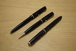 A Parker Slimfold aerometric fill fountain pen, Duofold Ballpoint pen , and a Duofold Propelling