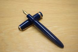 A Parker Duofold aerometric fill fountain pen in Blue with wide decorative cap band with Parker
