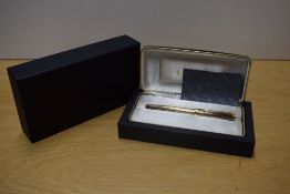 A boxed Parker Sonnet Vermeil Crocodile converter fill fountain pen in gold plate having Parker