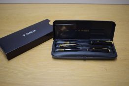 A boxed Parker Sonnet converter fill fountain pen, propelling pencil and ballpoint pen set in