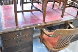 A traditional pedestal desk, probably early 20th Century , approx. 183 x 107cm