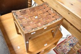 An Arts and Crafts style lattice work stool, in the manner of Stanley Webb Davies, approx. 41 x