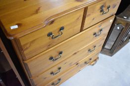 A vintage yellow pine chest of two over three drawers, width approx. 84cm