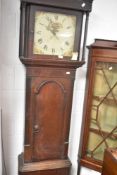 A 19th Century mahogany long case clock having 30 hour movement and painted (crackled dial)
