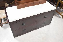 A modern mahogany effect shoe cabinet with seat over, width approx.99cm