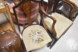 A 19th Century mahogany carver chair having fan back and an Edwardian style bedroom chair