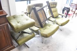 A selection of vintage mid century stylised lounge furniture (upholstery project) having chrome