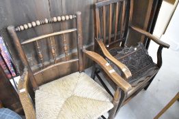 Two 19th Century rush seated armchairs