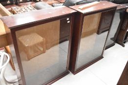 A pair of mahogany shallow display cabinets, width each approx. 69cm