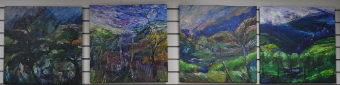 Artist unknown, a modern acrylic on canvas tetraptych, local landscape scenes, unsigned, unframed,