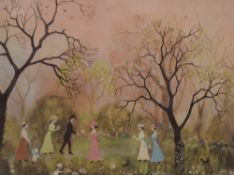 After Helen Bradley (British 1900-1979) three decorative coloured prints, within slender metallic