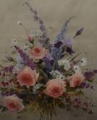 Joan Butler (20th/21st century) watercolour, still life study, bouquet of flowers, signed lower