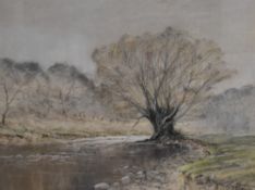 R.N Edmondson (British 20th century) mixed media, autumnal river scene, signed lower left,
