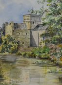 An early 20th century English School watercolour, manor house with pond, unsigned, within a gilt