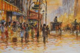 A Gawin (20th century) watercolour, busy Parisian street scene '07 Paris Porte de Saint Denis'