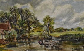 Alberto (20th century) oil on canvas, an attempt at copying John Constables 'The Hay Wain' signed