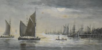 Richard Allam (British 19th century) watercolour, marina scene at dusk, signed lower left, within