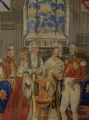 A Victorian polychrome pictorial needlework panel, depicting the christening of Albert Edward,
