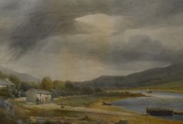 J Smith (19th century) English school watercolour, showing lake and landscape scene, signed and