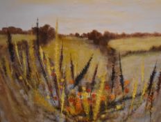 George Craig Spence (Scottish b.1931) A large 1970's oil on board, wheat fields with poppies, signed